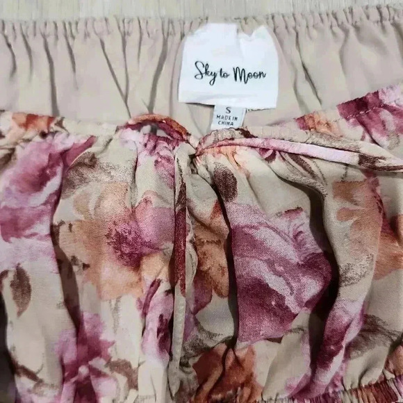 Sky to Moon Womens Floral Balloon Sleeve Smocked Waist Blouse Multi-Color Small - Picture 2 of 10